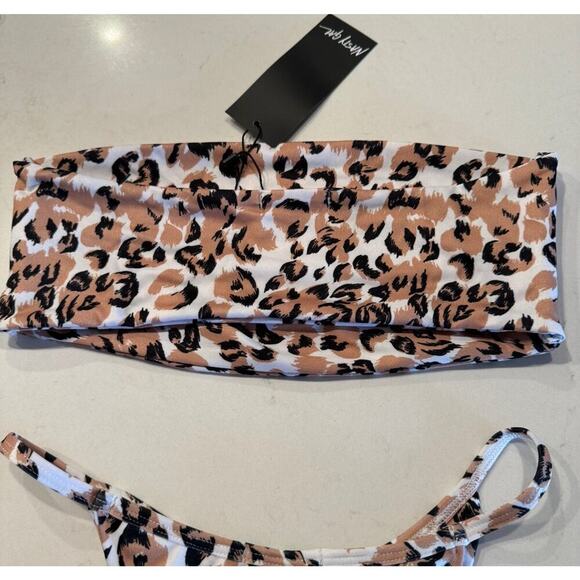 Nasty Gal US4 Animal Print Bikini Top High Cut Bottom Bandeau Leopard Swim - Picture 6 of 10